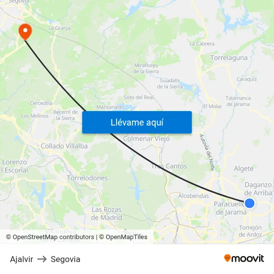 Ajalvir to Segovia map