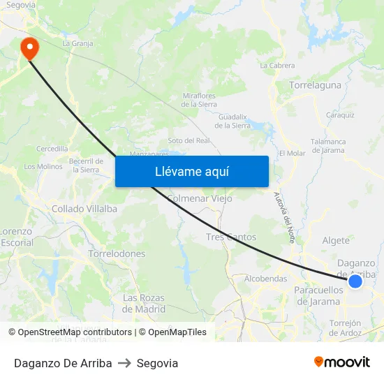 Daganzo De Arriba to Segovia map