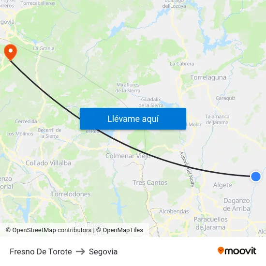 Fresno De Torote to Segovia map