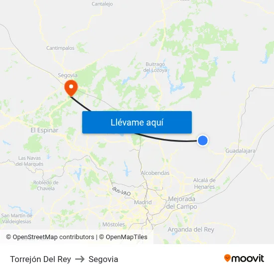 Torrejón Del Rey to Segovia map