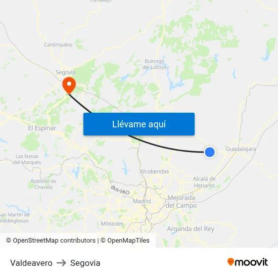 Valdeavero to Segovia map