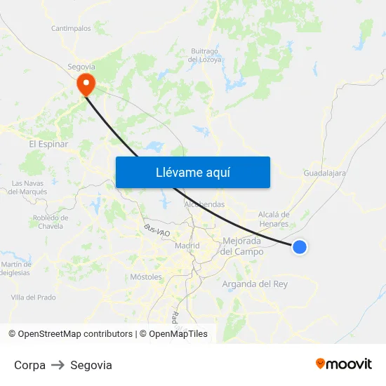 Corpa to Segovia map