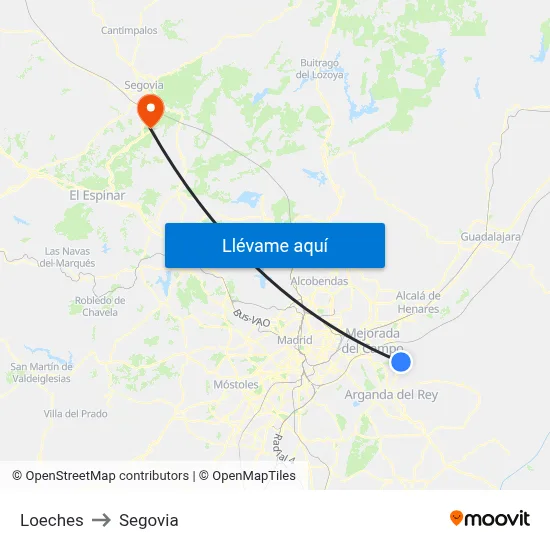 Loeches to Segovia map