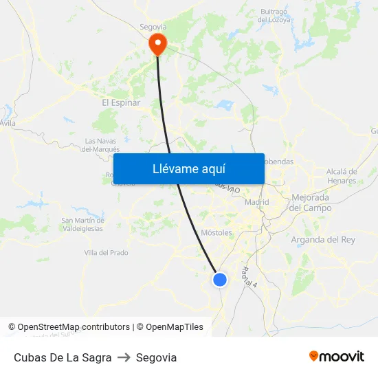 Cubas De La Sagra to Segovia map