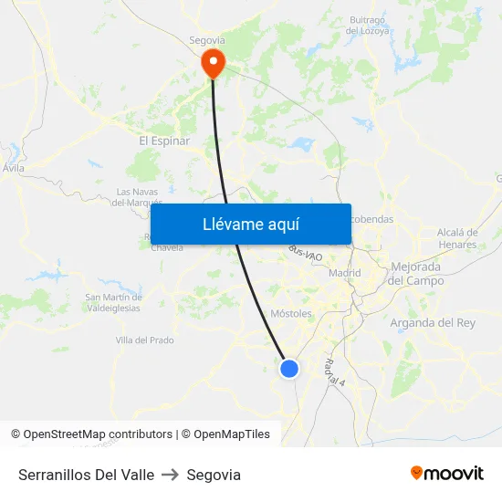 Serranillos Del Valle to Segovia map