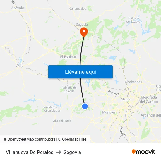 Villanueva De Perales to Segovia map