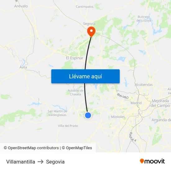 Villamantilla to Segovia map