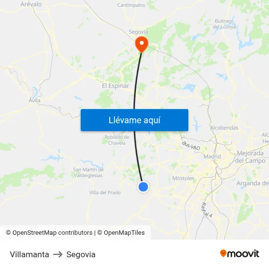 Villamanta to Segovia map