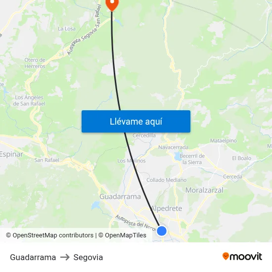 Guadarrama to Segovia map
