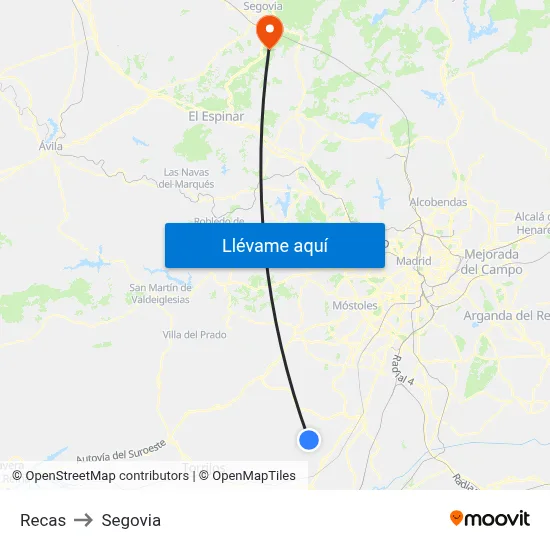 Recas to Segovia map