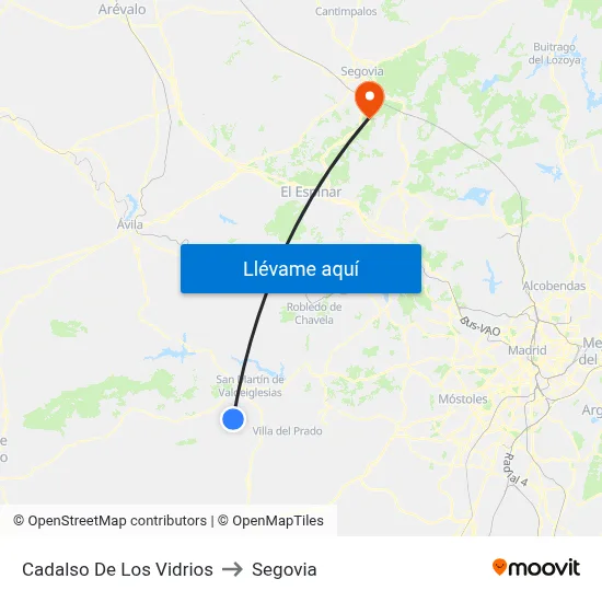 Cadalso De Los Vidrios to Segovia map