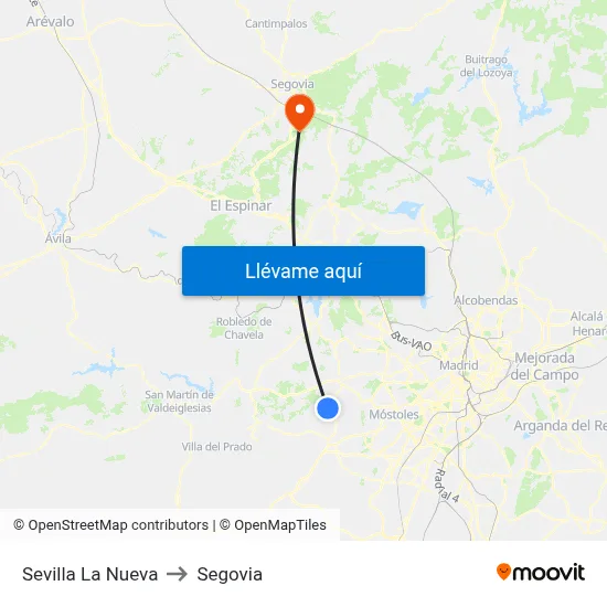 Sevilla La Nueva to Segovia map