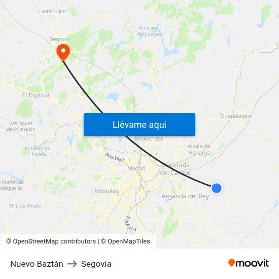 Nuevo Baztán to Segovia map