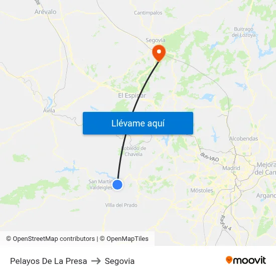 Pelayos De La Presa to Segovia map