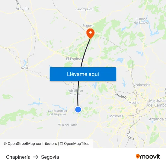 Chapinería to Segovia map