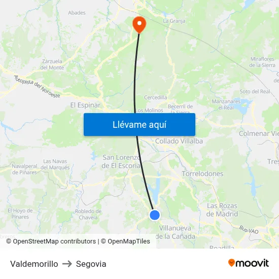 Valdemorillo to Segovia map