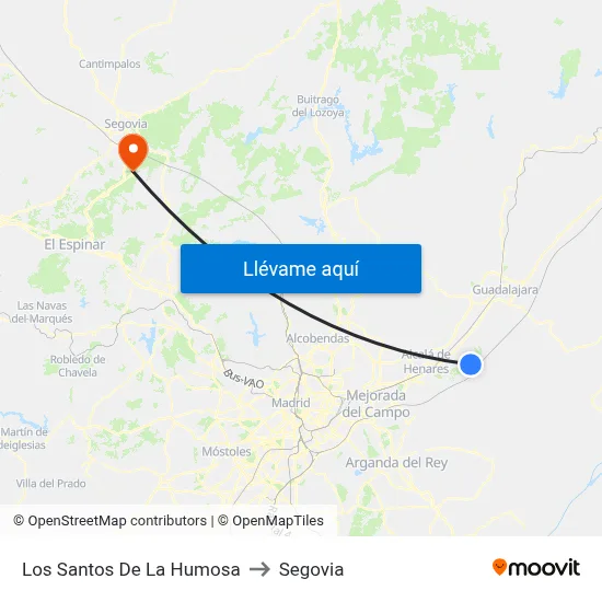 Los Santos De La Humosa to Segovia map