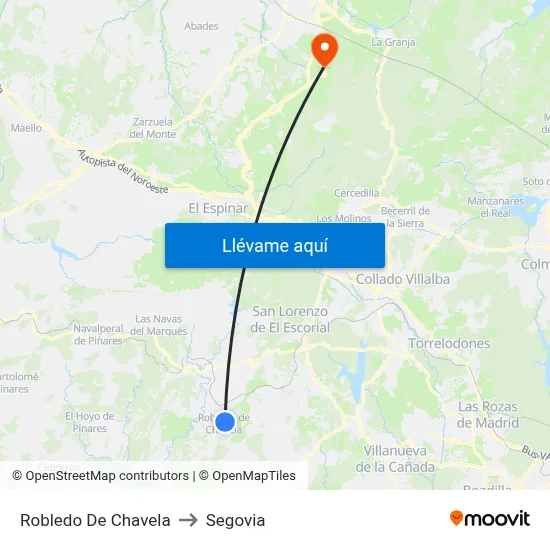 Robledo De Chavela to Segovia map