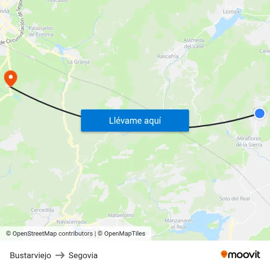 Bustarviejo to Segovia map