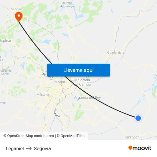 Leganiel to Segovia map