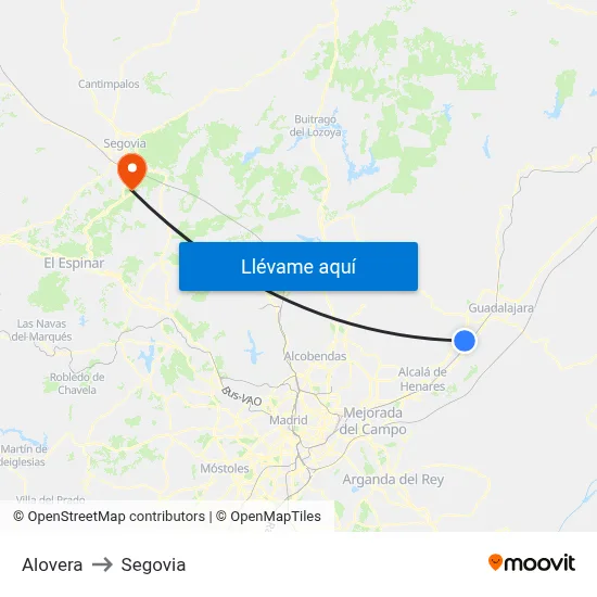 Alovera to Segovia map