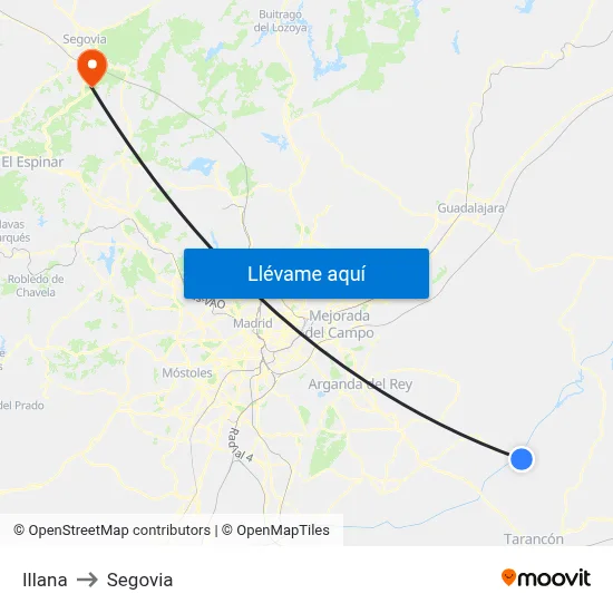 Illana to Segovia map