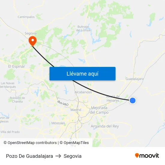 Pozo De Guadalajara to Segovia map