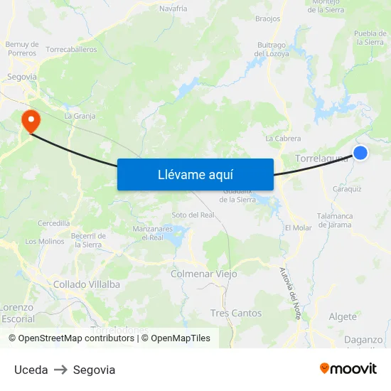 Uceda to Segovia map