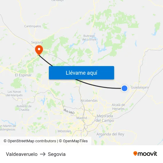 Valdeaveruelo to Segovia map