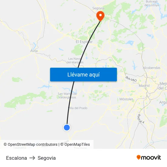 Escalona to Segovia map