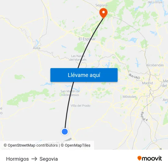 Hormigos to Segovia map