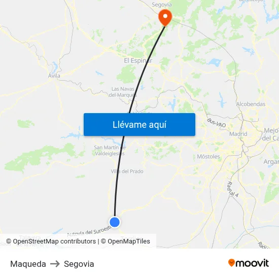 Maqueda to Segovia map