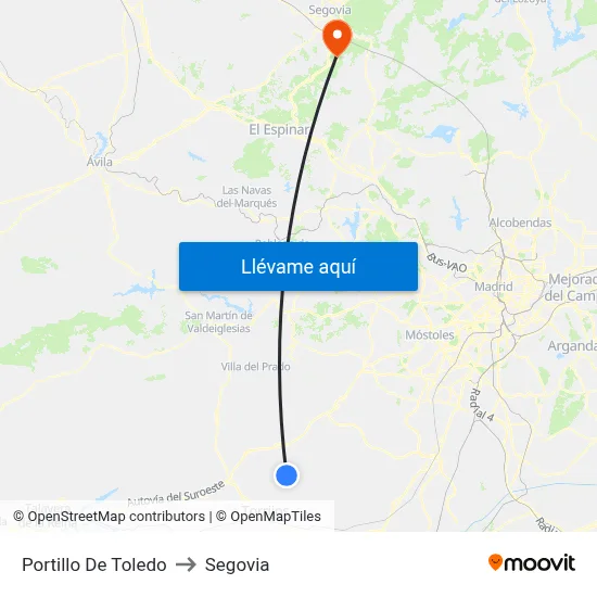 Portillo De Toledo to Segovia map