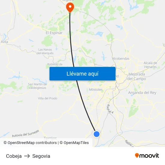 Cobeja to Segovia map
