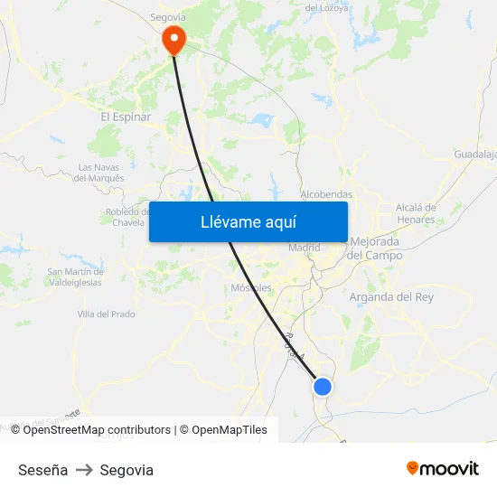 Seseña to Segovia map