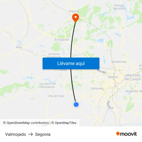 Valmojado to Segovia map