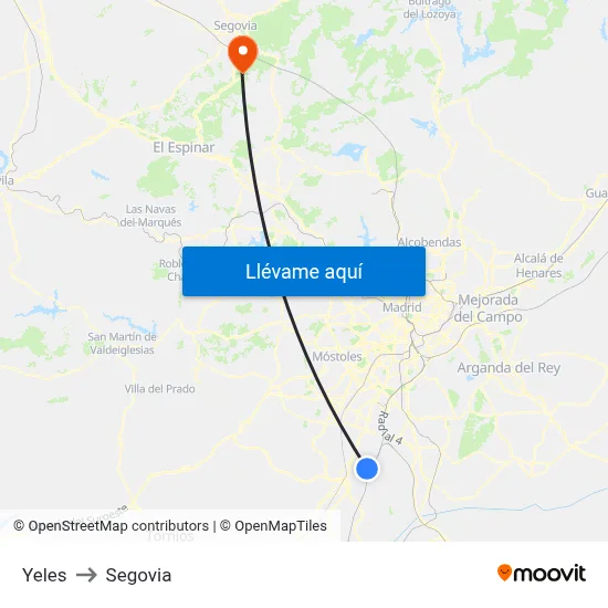 Yeles to Segovia map