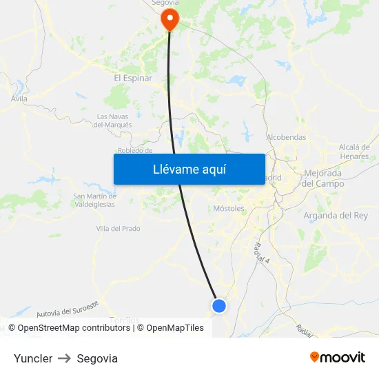 Yuncler to Segovia map