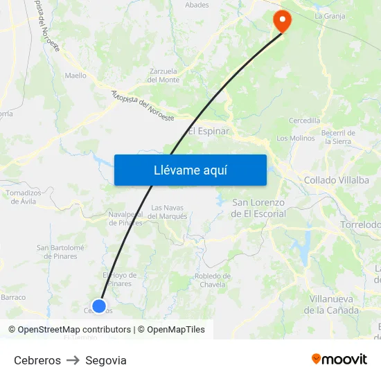 Cebreros to Segovia map