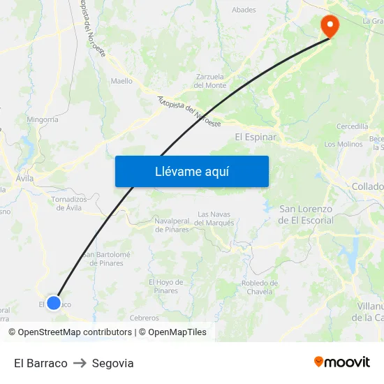 El Barraco to Segovia map