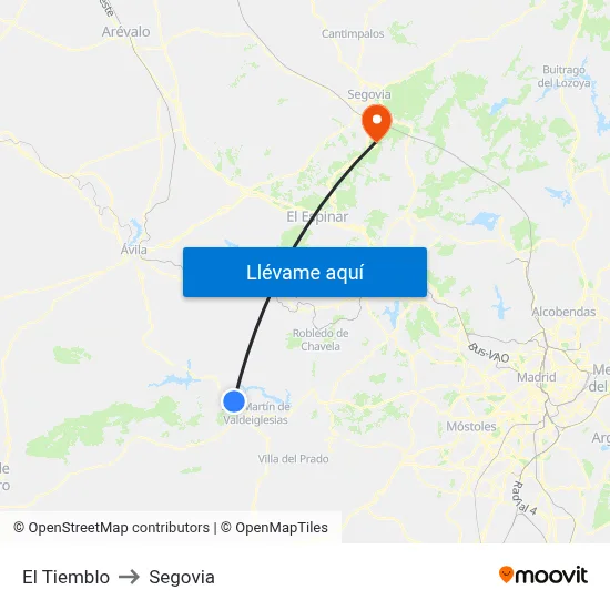 El Tiemblo to Segovia map