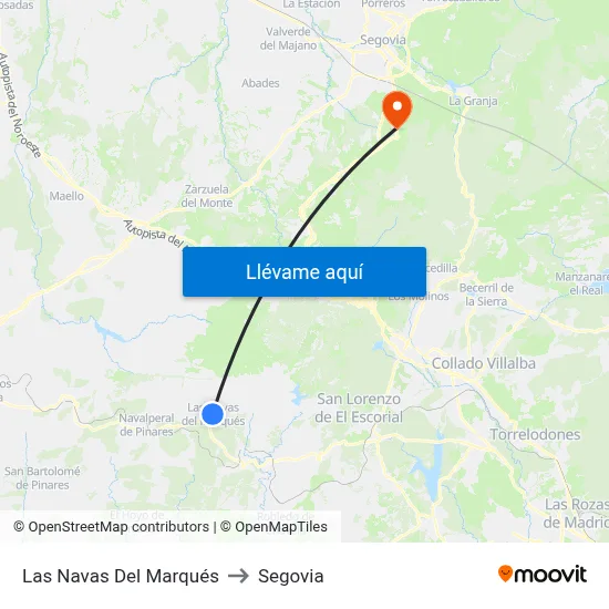 Las Navas Del Marqués to Segovia map