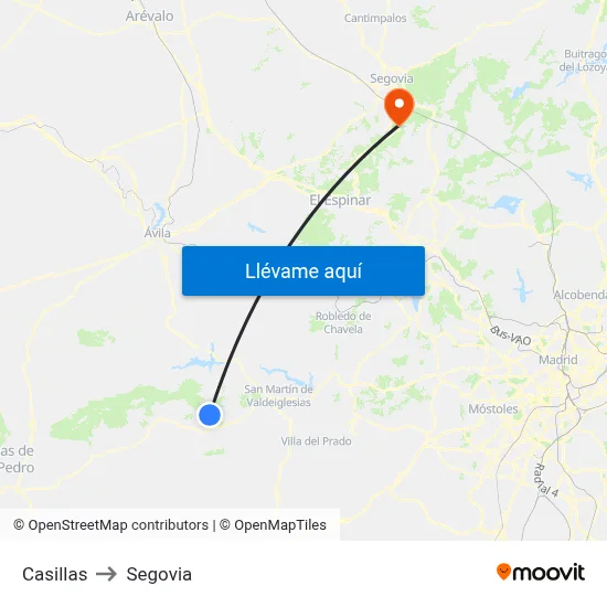 Casillas to Segovia map