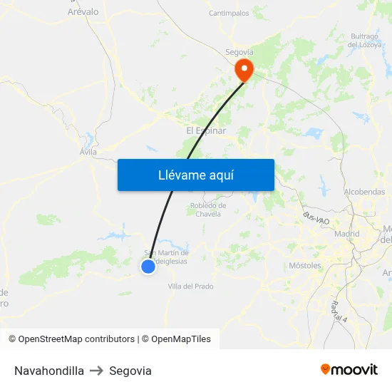 Navahondilla to Segovia map