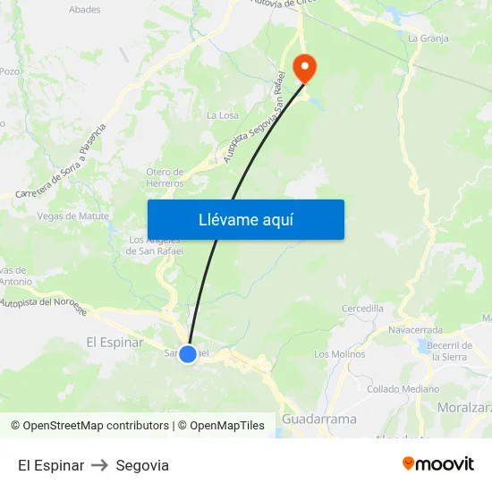 El Espinar to Segovia map