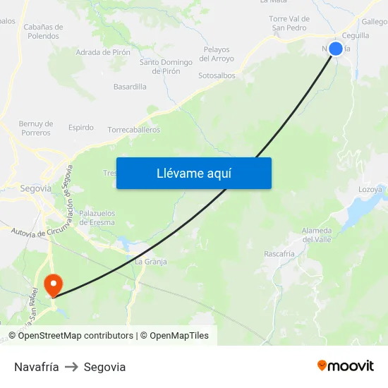 Navafría to Segovia map