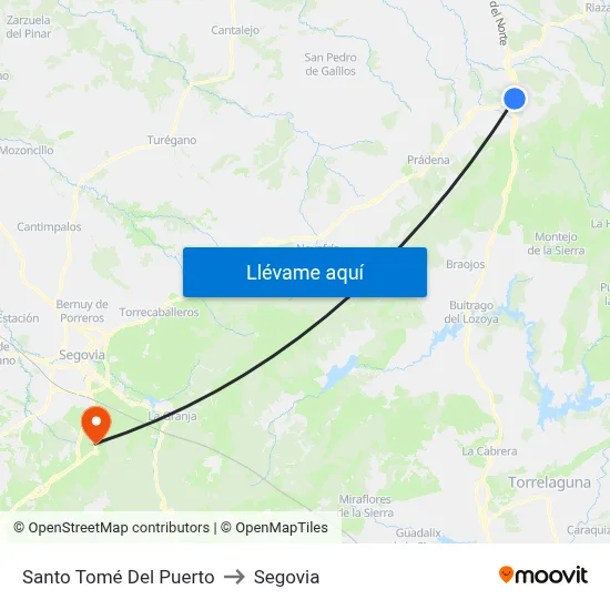 Santo Tomé Del Puerto to Segovia map