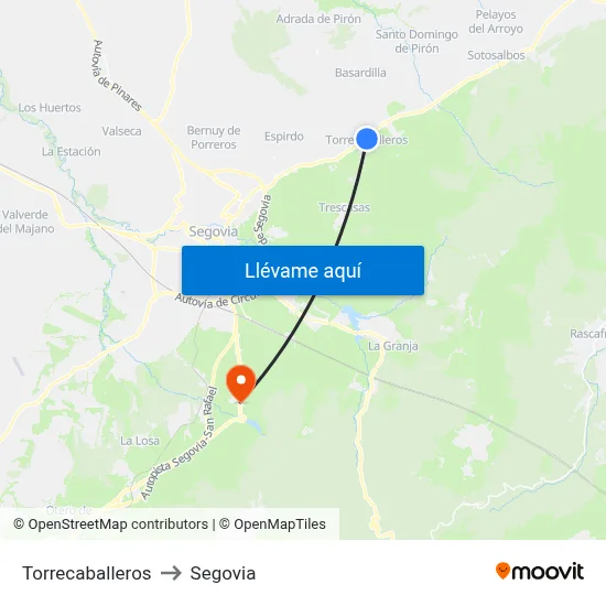 Torrecaballeros to Segovia map