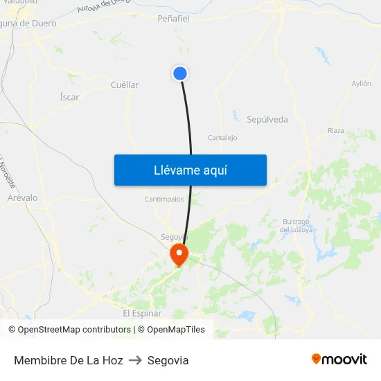 Membibre De La Hoz to Segovia map