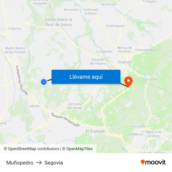 Muñopedro to Segovia map
